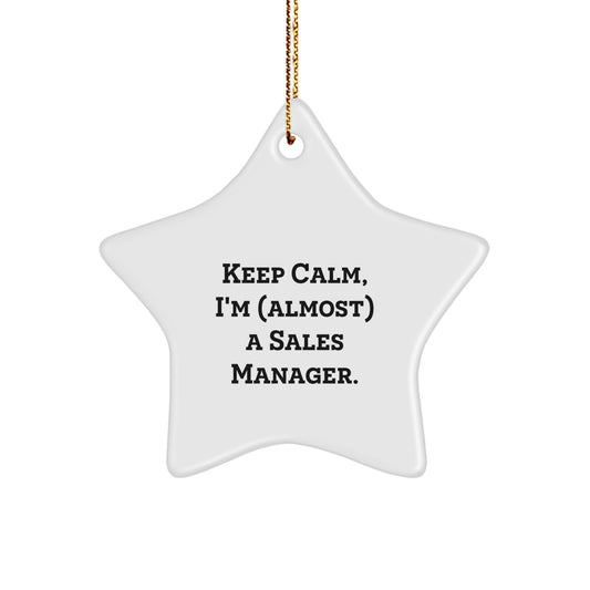 Funny Sales Manager Gifts, 'Keep Calm, I'm (almost) A Sales Manager.' Star Ornament, Gifts from Friends or Family for Christmas