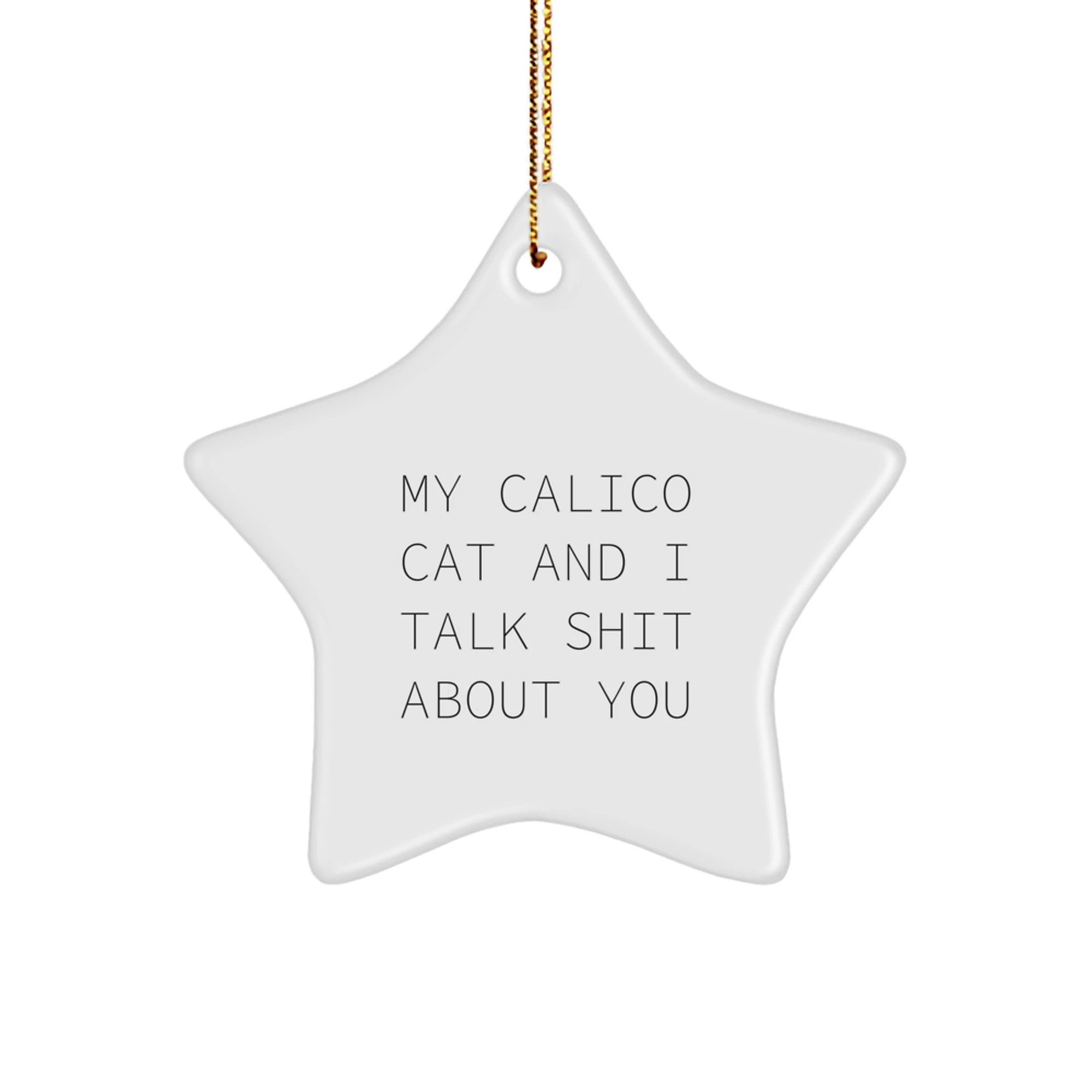 Calico Cat Star Ornament Funny Gifts for Calico Cat Lovers, Christmas Unique Presents from Friends and Family, 'My Calico Cat And I Talk Shit About You' Quote - Image 1
