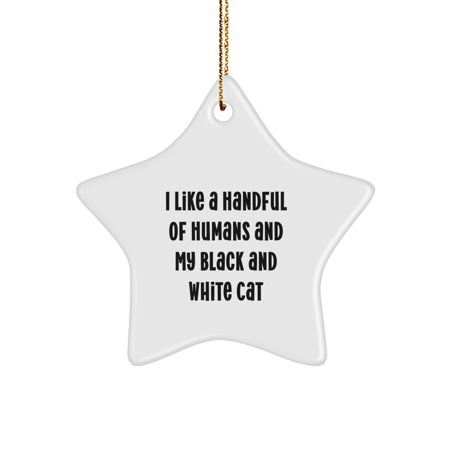 Black and White Cat Lovers' Christmas Unique Gift - Star Ornament with Funny Quote, 'I Like a Handful of Humans and My Black and White Cat', Perfect for Friends, Family, or Coworkers from You
