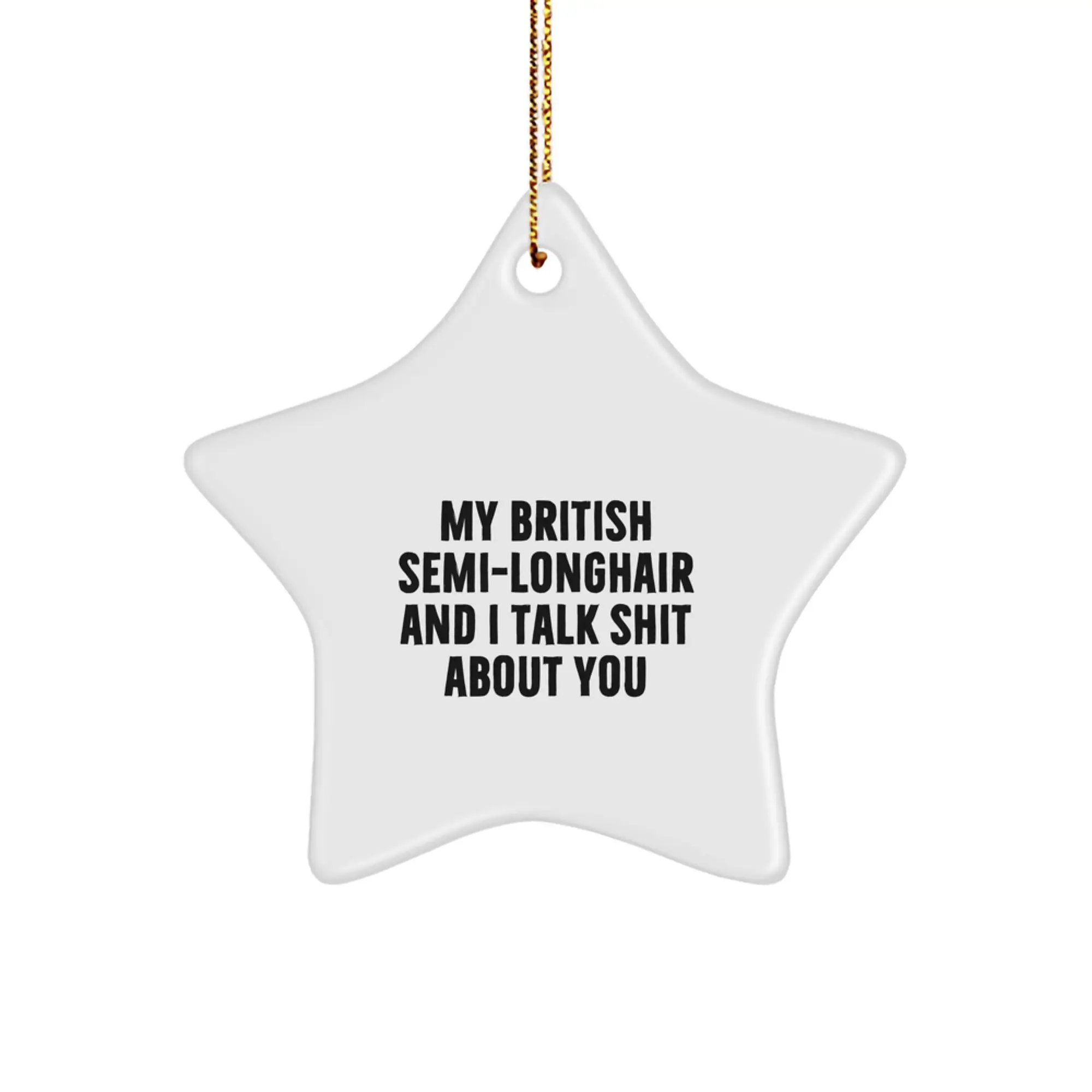 Funny British Semi-Longhair Cat Gifts from Friends for Christmas with 'My British Semi-longhair And I Talk Shit About You' Star Ornament - Image 1