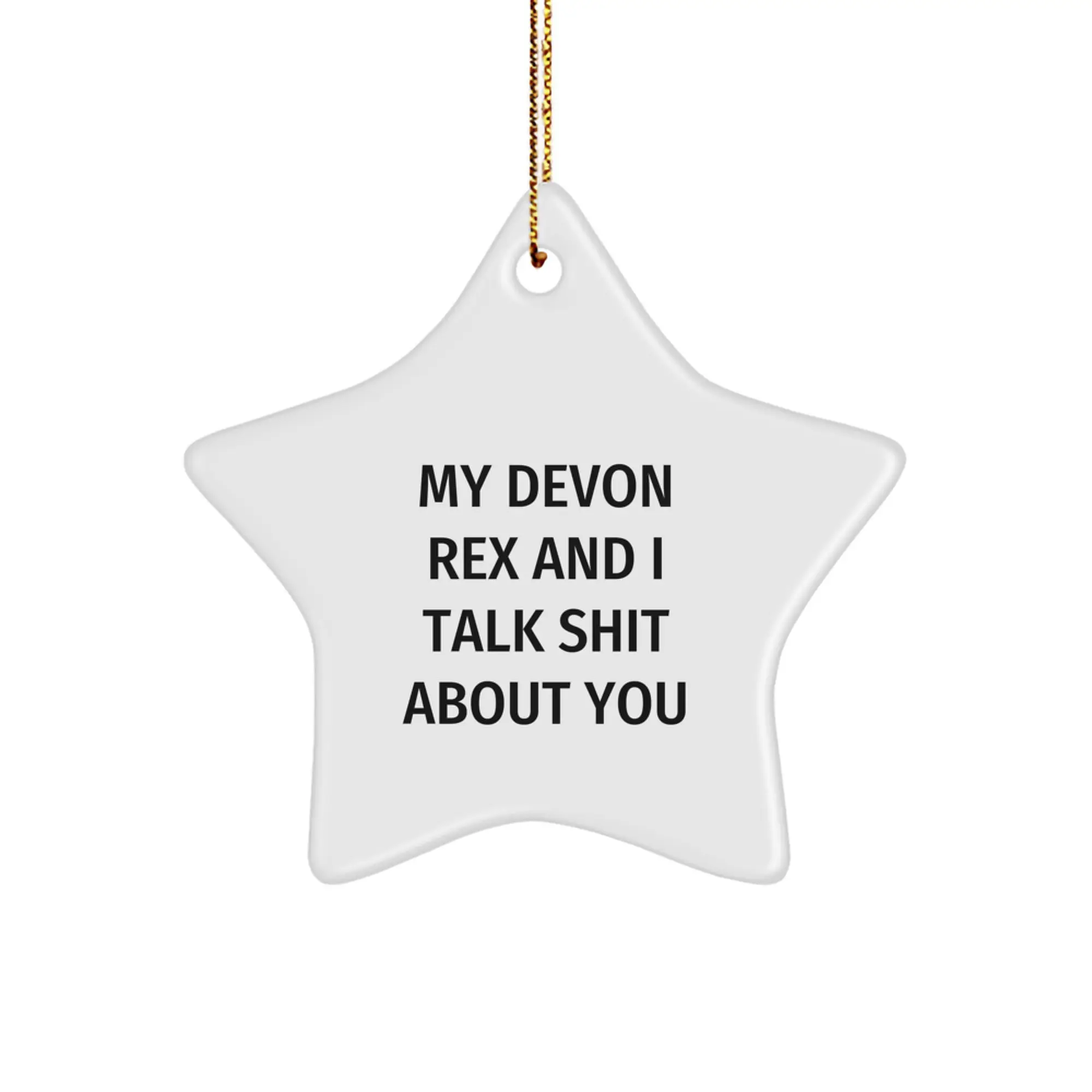 Funny Devon Rex Cat Gifts from Friends for Christmas Unique Star Ornament, 'My Devon Rex And I Talk Shit About You' Quote Cat Lover Decor - Image 1