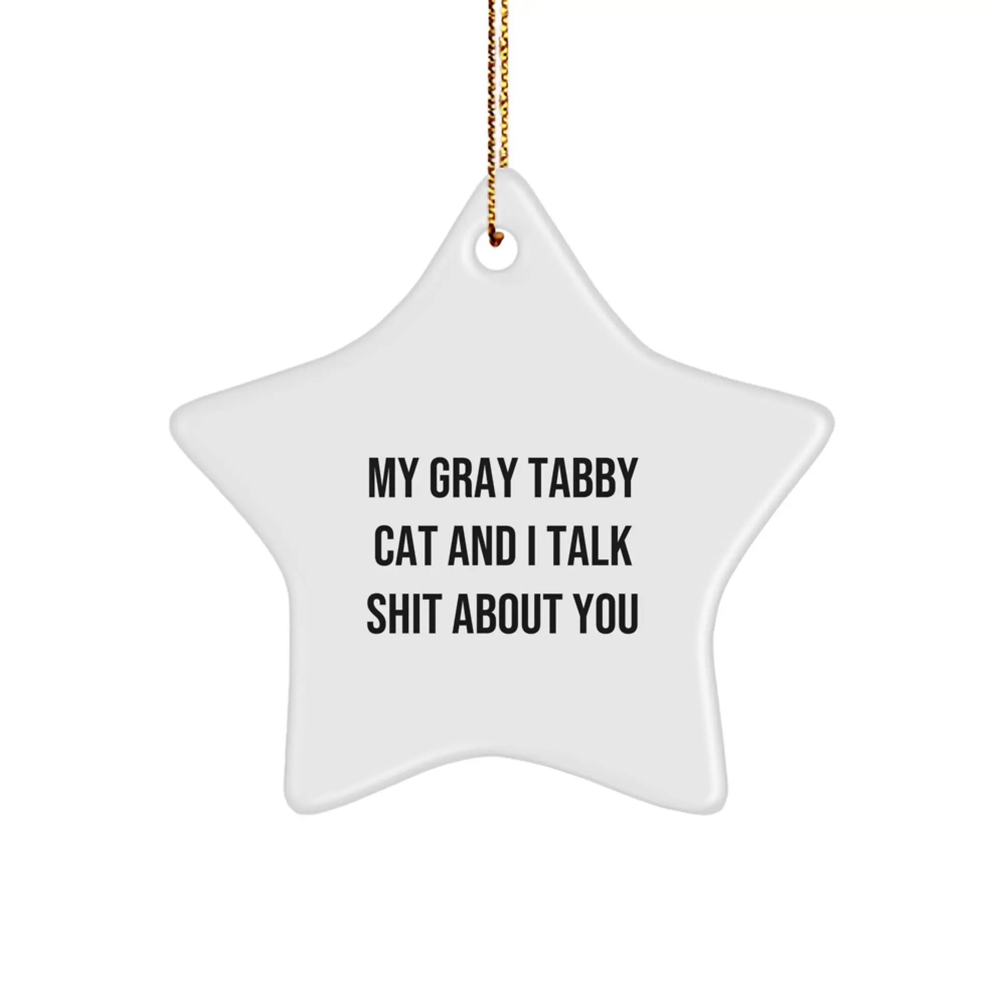 Christmas Gift for Her Gray Tabby Cat Star Ornament Present - Image 1
