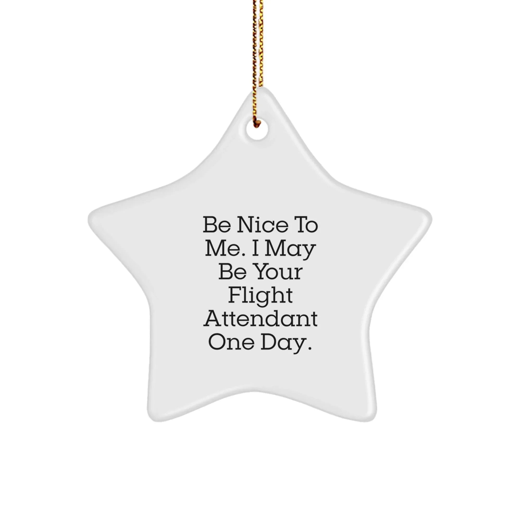 Funny Flight Attendant Gifts, Be Nice To Me. I May Be Your Flight Attendant One Day., Star Ornament, Christmas Unique Gifts from Friends for Flight Attendants