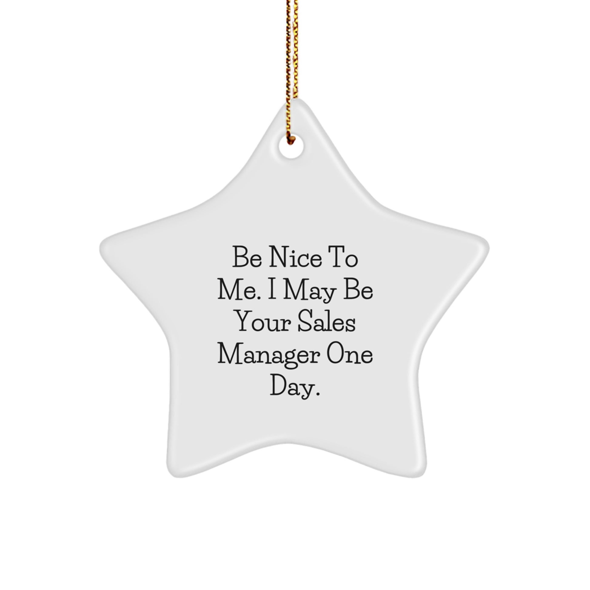 Funny Sales Manager Gifts for Men - Be Nice To Me Star Ornament, White, Gold Cord, Perfect Christmas Unique Gifts from Friends, Coworkers, Family to Sales Manager, Sales Manager Star Decoration - Image 1