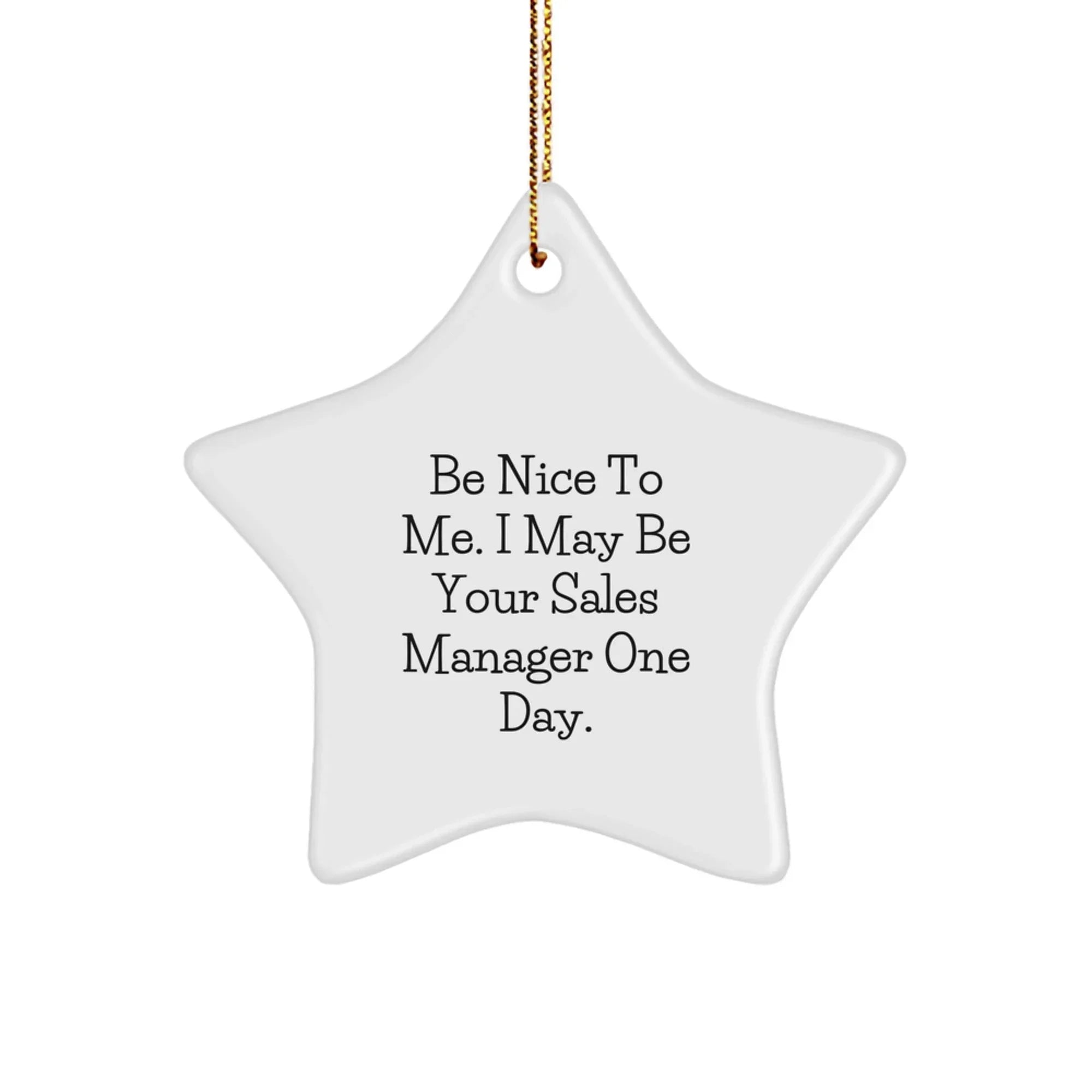 Funny Sales Manager Gifts for Men - Be Nice To Me Star Ornament, White, Gold Cord, Perfect Christmas Unique Gifts from Friends, Coworkers, Family to Sales Manager, Sales Manager Star Decoration