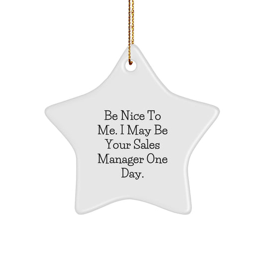 Funny Sales Manager Gifts for Men - Be Nice To Me Star Ornament, White, Gold Cord, Perfect Christmas Unique Gifts from Friends, Coworkers, Family to Sales Manager, Sales Manager Star Decoration - Image 1