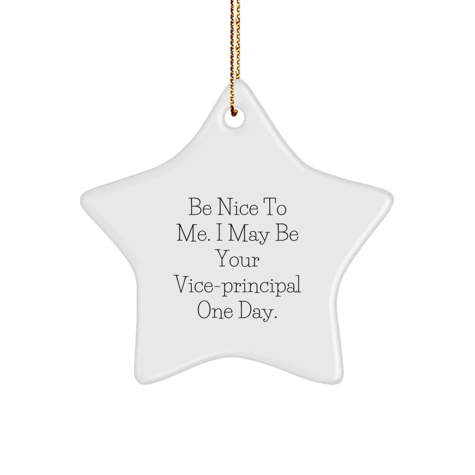 Funny Vice-principal Gifts from Friends - Be Nice To Me. I May Be Your Vice-principal One Day. Star Ornament, White, Christmas Unique