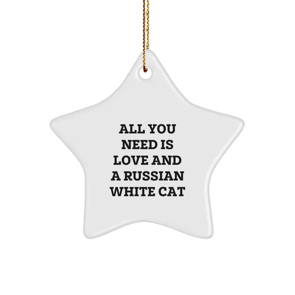 Russians White Cat Lover Gifts from Family Unique Star Ornament, Funny Quote Russian White Cats Christmas Decorations Gifts for Russian White Cat Enthusiasts - Image 1