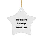 Funny Cook Gifts from Family - My Heart Belongs To A Cook Star Ornament, White, 3.25" tall - Perfect for Christmas Unique Gifts for Her, Him, Friends, Coworkers