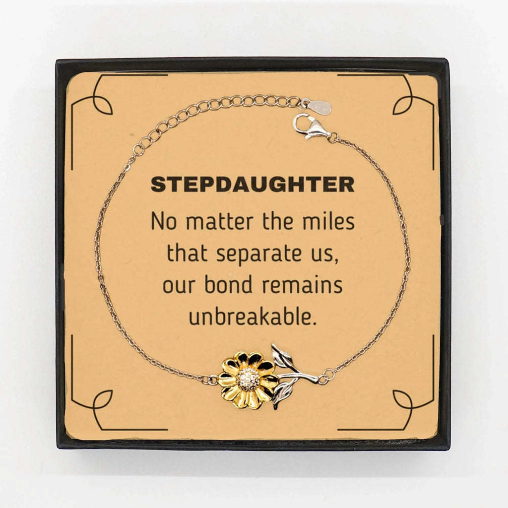 Stepdaughter Long Distance Relationship Gifts, No matter the miles that separate us, Cute Love Sunflower Bracelet For Stepdaughter, Birthday Christmas Unique Gifts For Stepdaughter