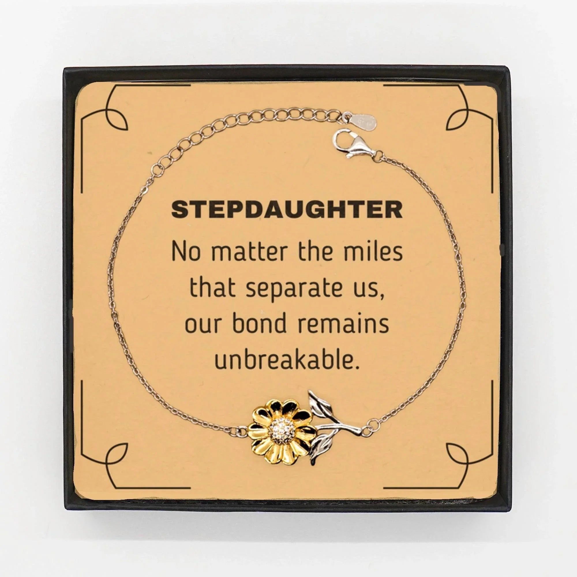 Stepdaughter Long Distance Relationship Gifts, No matter the miles that separate us, Cute Love Sunflower Bracelet For Stepdaughter, Birthday Christmas Unique Gifts For Stepdaughter