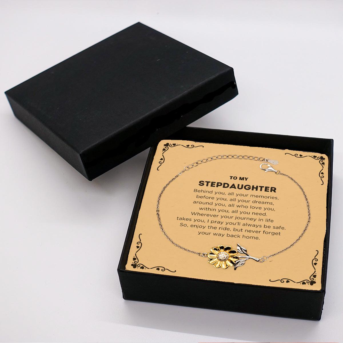To My Stepdaughter Gifts, Inspirational Stepdaughter Sunflower Bracelet, Sentimental Birthday Christmas Unique Gifts For Stepdaughter Behind you, all your memories, before you, all your dreams, around you, all who love you, within you, all you need - Mallard Moon Gift Shop