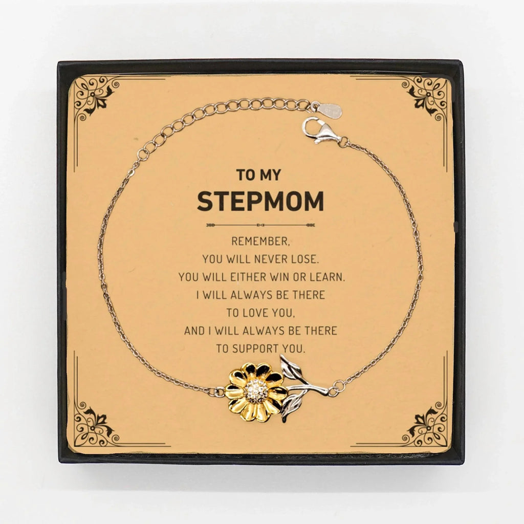Stepmom Gifts, To My Stepmom Remember, you will never lose. You will either WIN or LEARN, Keepsake Sunflower Bracelet For Stepmom Card, Birthday Christmas Gifts Ideas For Stepmom X-mas Gifts