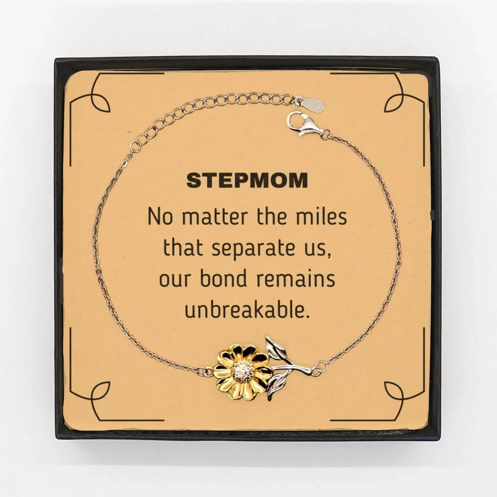 Stepmom Long Distance Relationship Gifts, No matter the miles that separate us, Cute Love Sunflower Bracelet For Stepmom, Birthday Christmas Unique Gifts For Stepmom