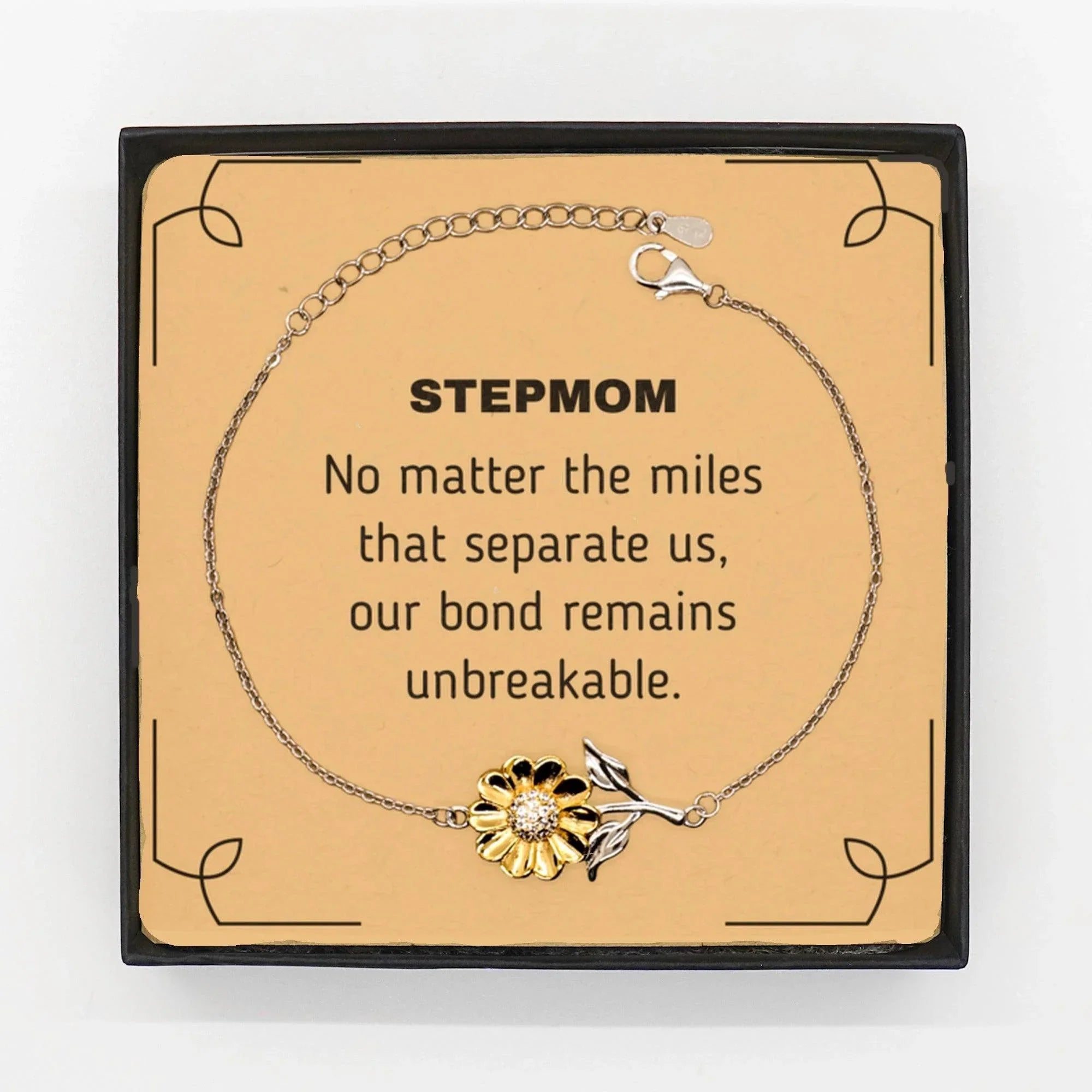 Stepmom Long Distance Relationship Gifts, No matter the miles that separate us, Cute Love Sunflower Bracelet For Stepmom, Birthday Christmas Unique Gifts For Stepmom