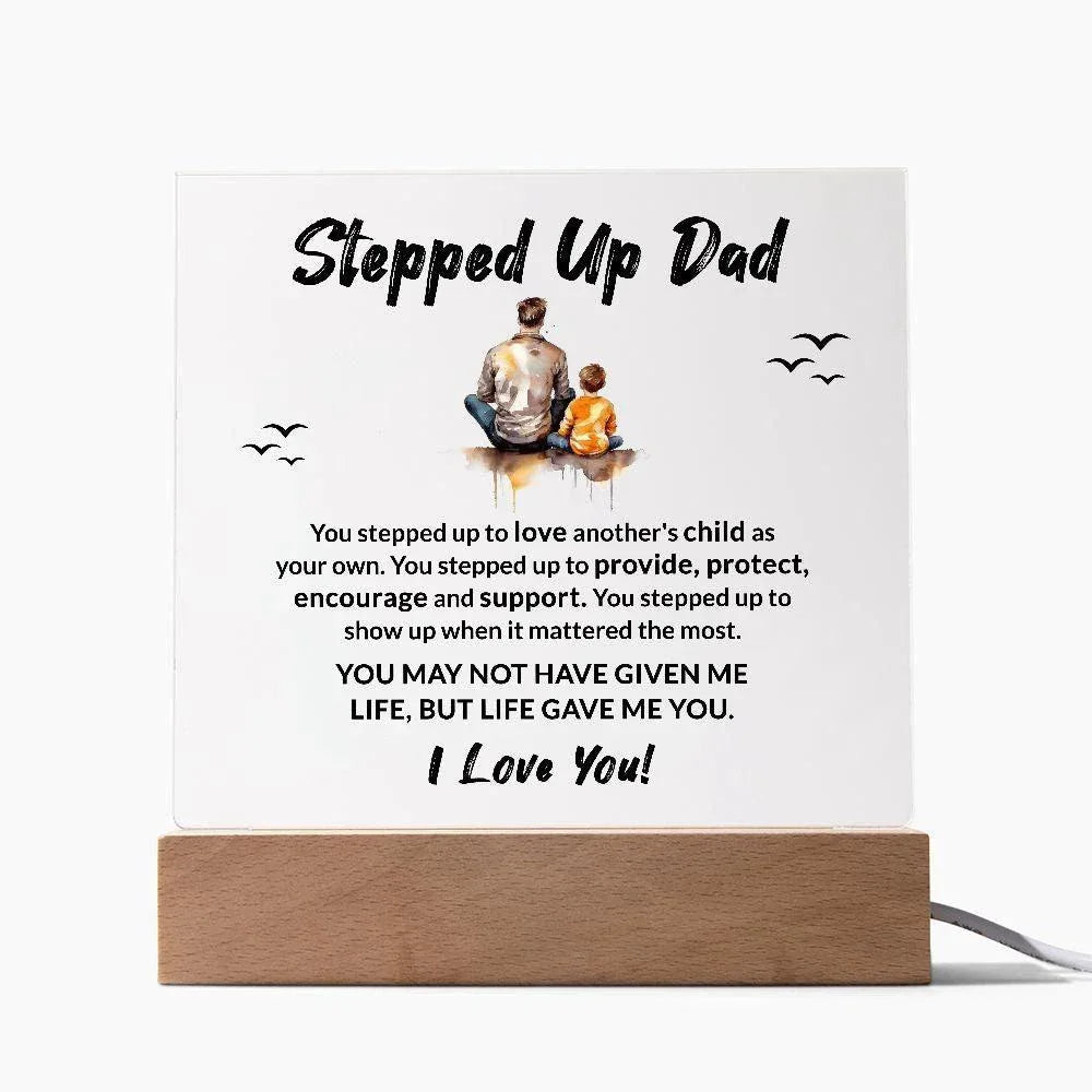 Stepped Up Dad Life Gave Me You Acrylic Plaque with LED Wooden Base