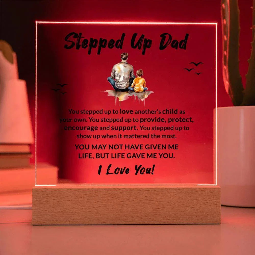 Stepped Up Dad Life Gave Me You Acrylic Plaque with LED Wooden Base