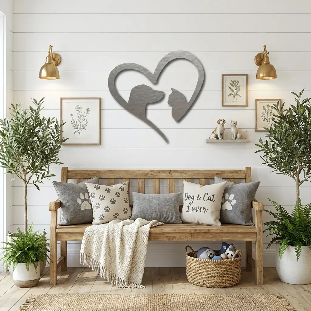 Dog & Cat Love Metal Wall Art | Pet Lover Heart Sign | Cat and Dog Wall Decor | Pet Memorial Gift | Animal Lover Home Decor | Made in USA