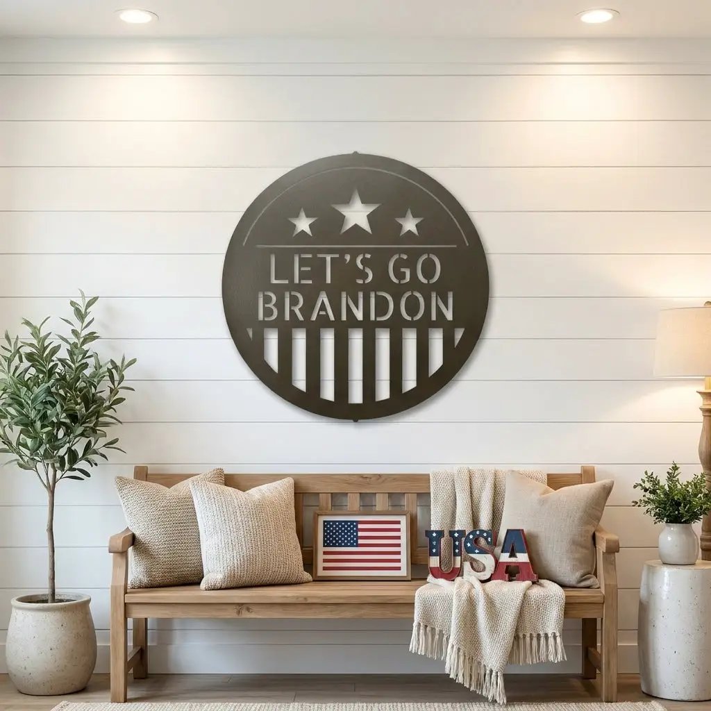 Personalized Patriotic Metal Wall Art Sign – Custom American Shield Steel Decor – Rustic USA Flag Wall Hanging – Farmhouse Patriotic Home Decor
