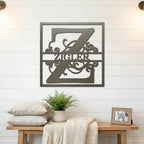 Personalized Monogram Metal Wall Art – Custom Family Name Sign – Square Metal Wall Decor – Farmhouse Last Name Steel Sign