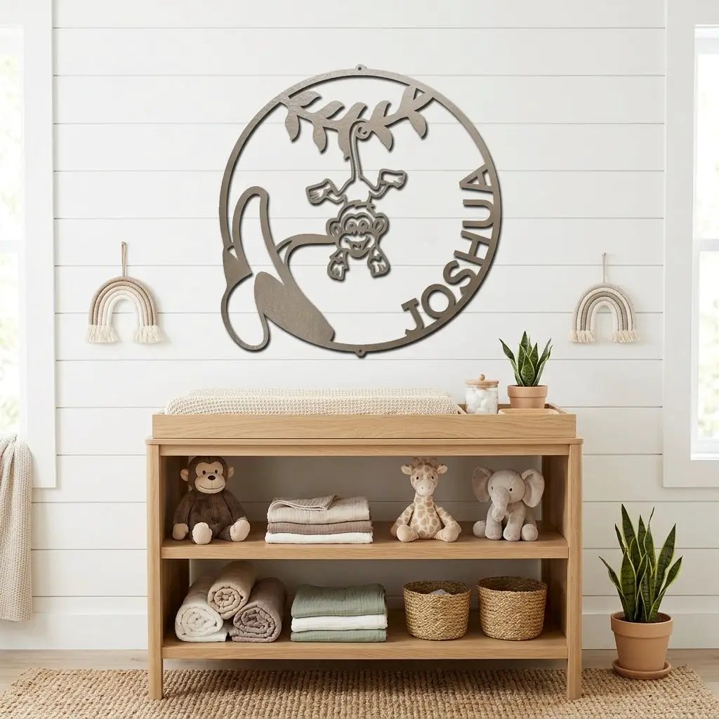 Our Little Monkey Monogram Personalized Steel Wall Sign Metal Art