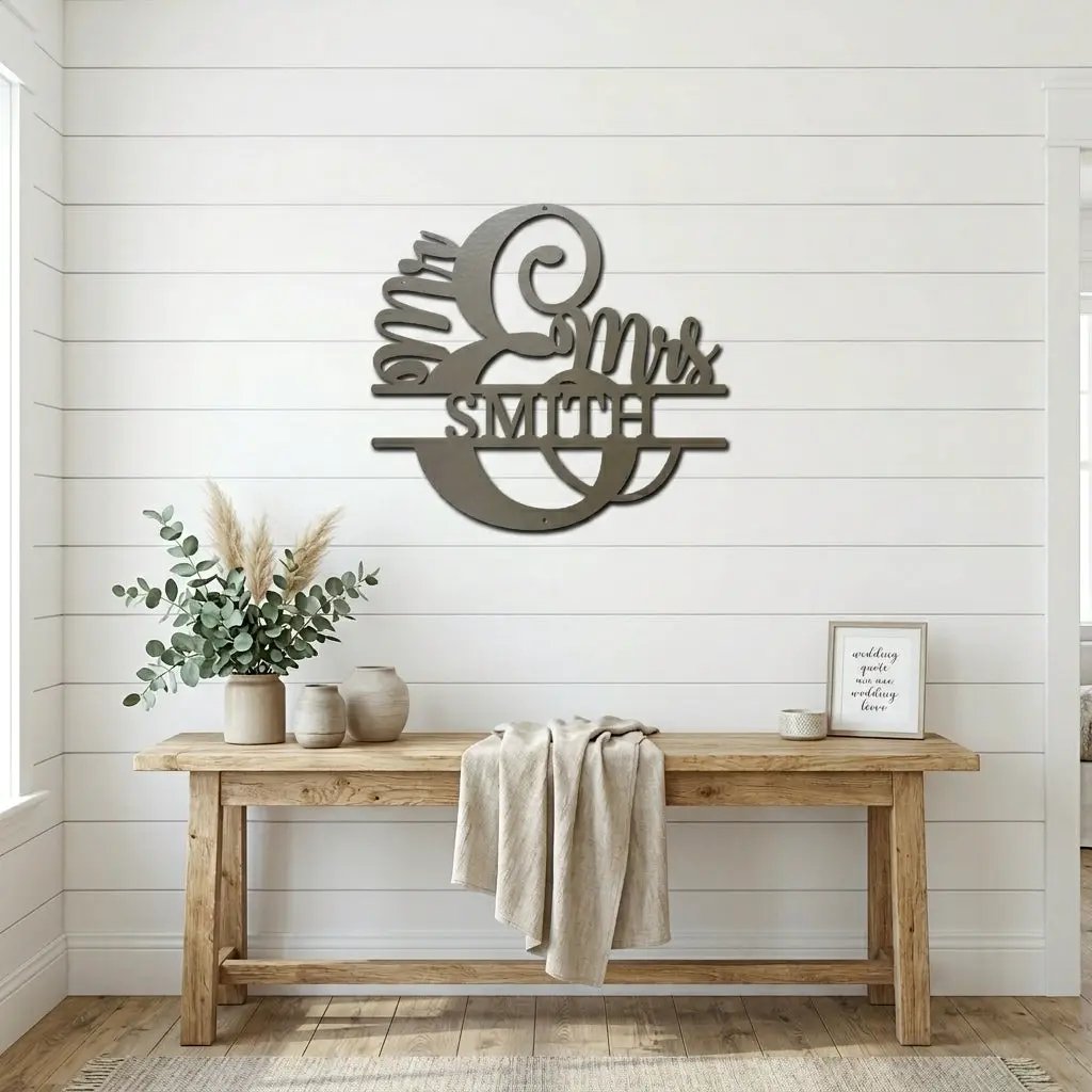 Couples Custom Name Monogram Mr. and Mrs. Steel Wall Sign