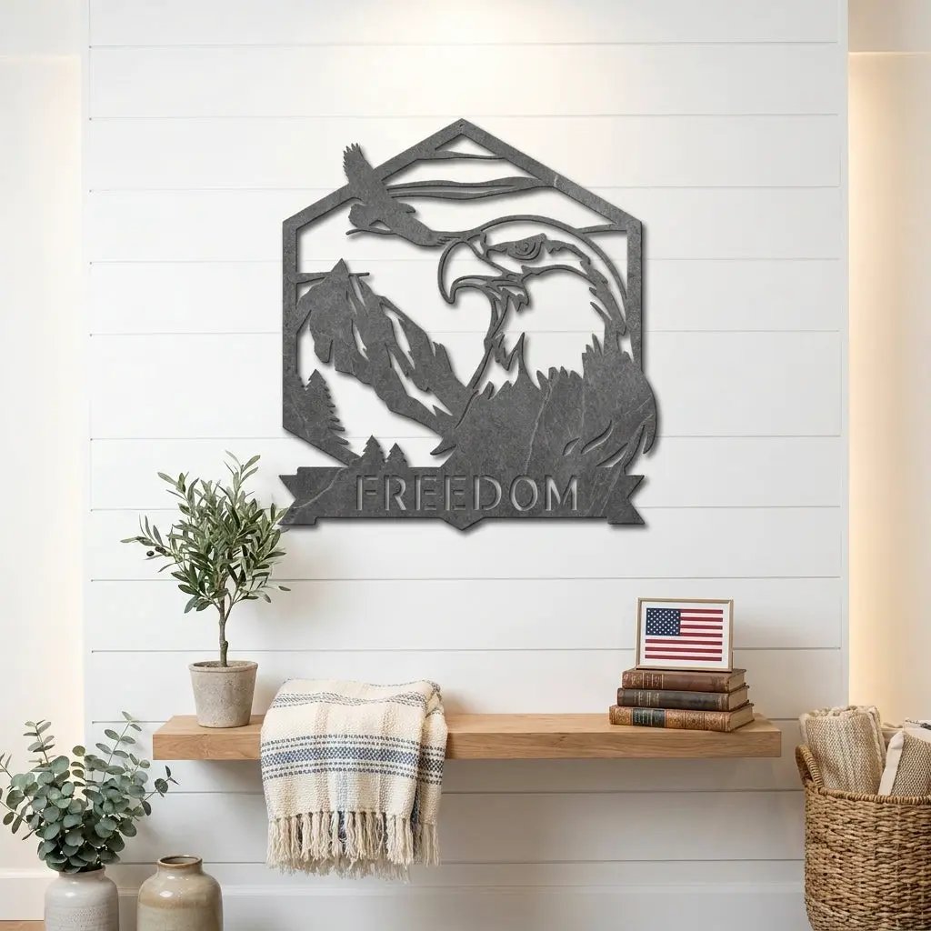Personalized Eagle Metal Wall Art, Custom Freedom Sign, Mountain Eagle Decor, Patriotic Wall Art