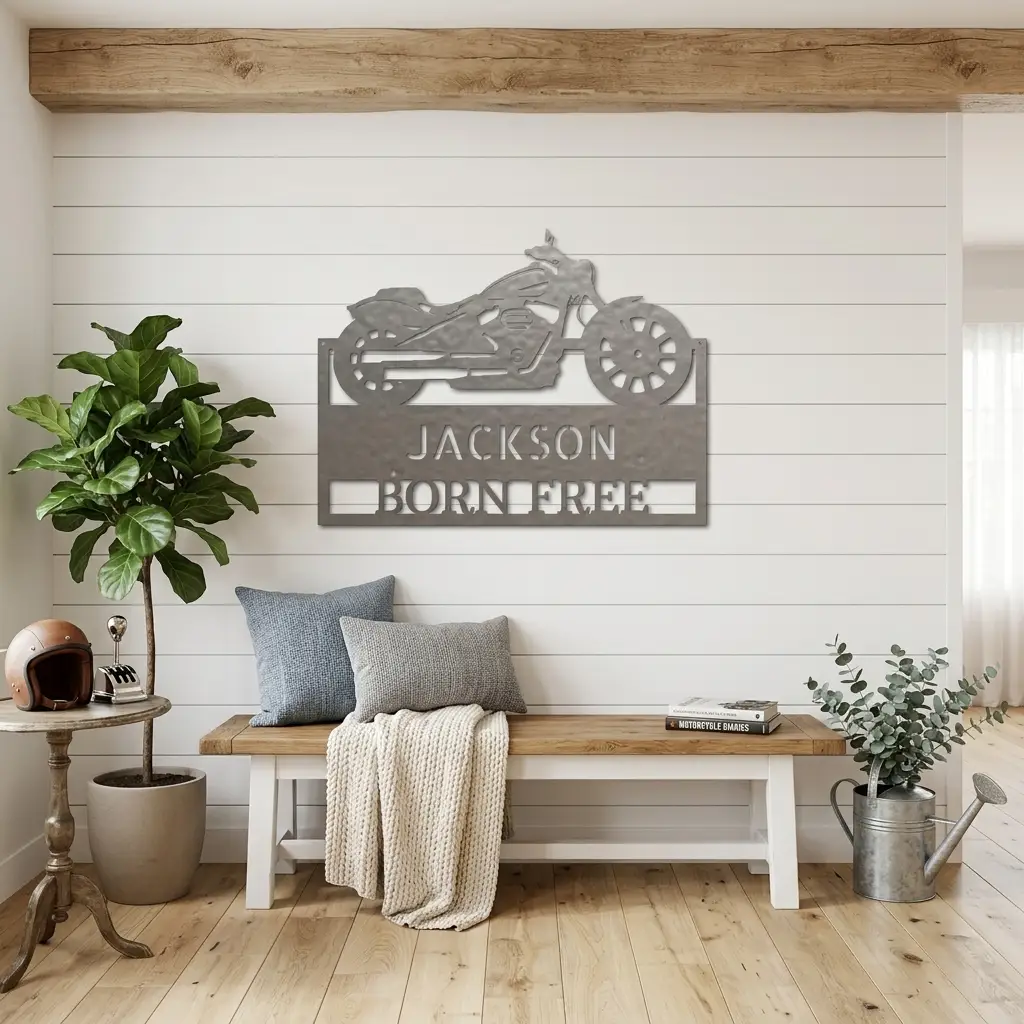 Motorcycle Shop Custom Name Indoor Outdoor Steel Wall Sign