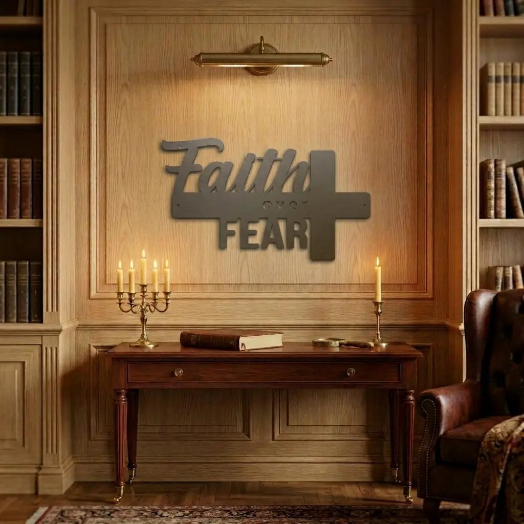 Faith Over Fear Christian Cross Metal Wall Art