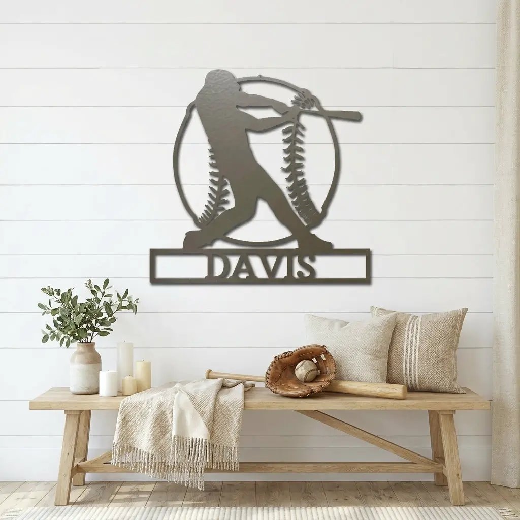 Personalized Baseball Metal Wall Art, Custom Name Baseball Player Sign, Sports Decor for Boys Room, Baseball Gift, Team Player Wall Decor
