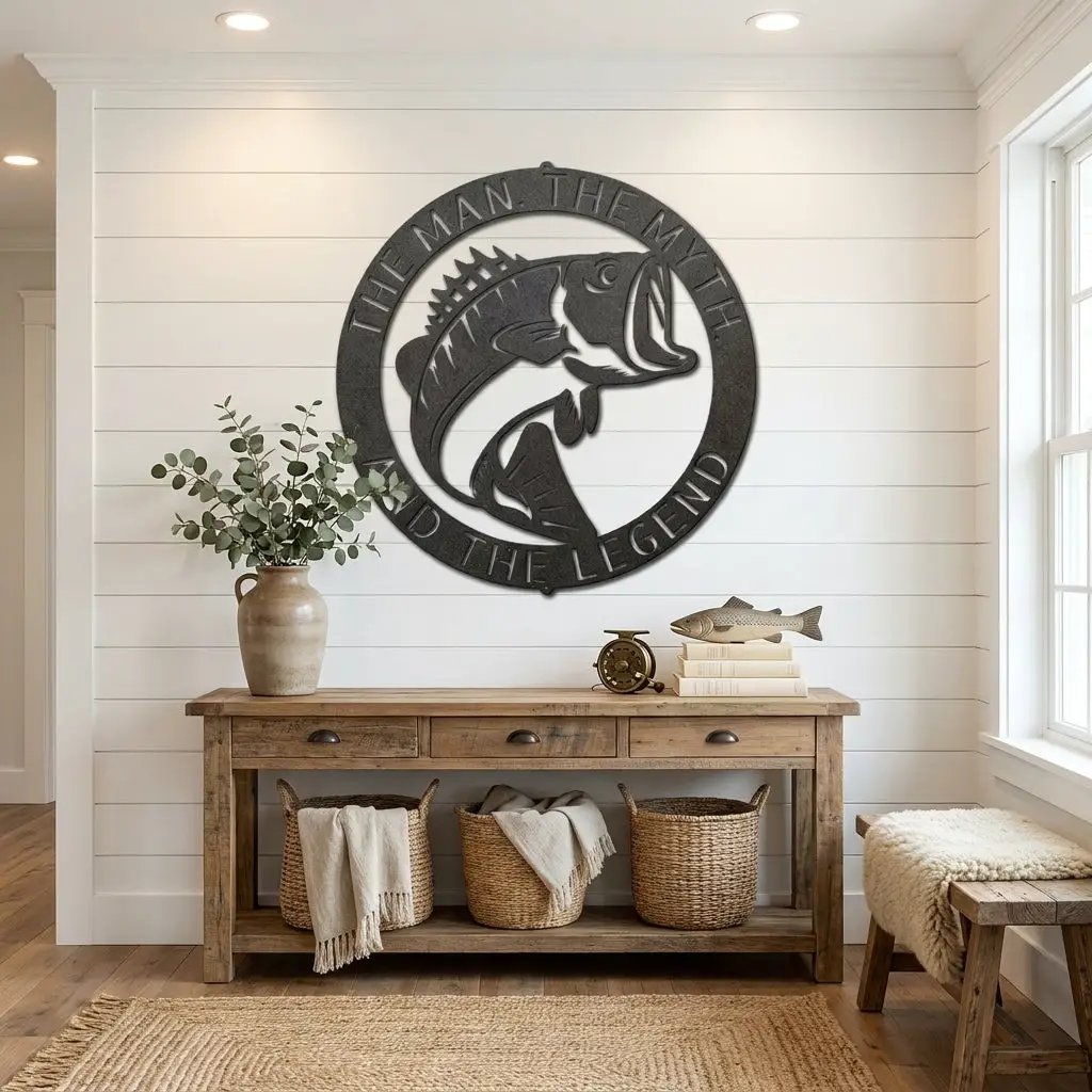 Personalized Bass Fishing Metal Sign Custom Fisherman Wall Art - Lake House Decor Outdoor Sign