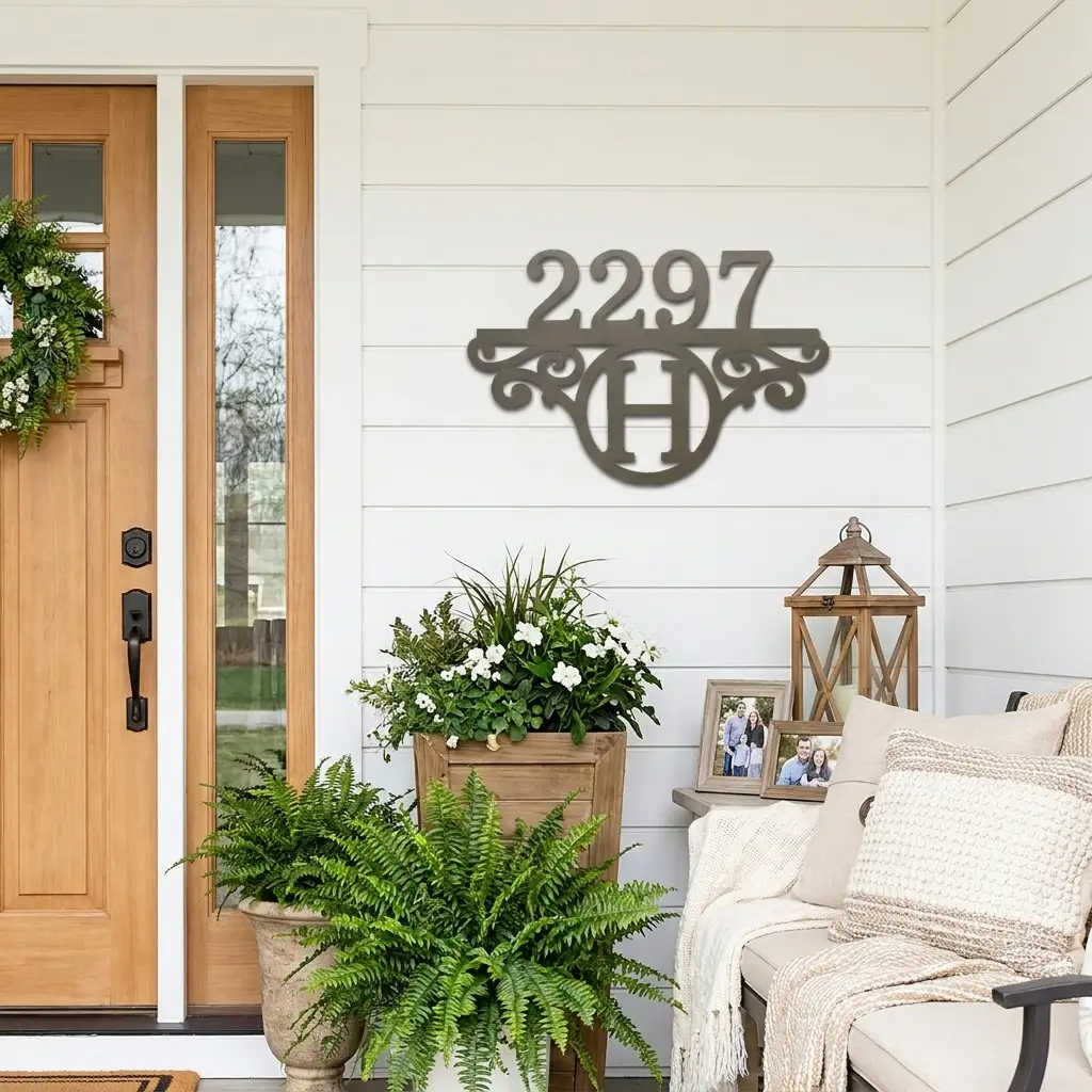 Initial Address Monogram Personalized Indoor Outdoor Steel Wall Sign Art