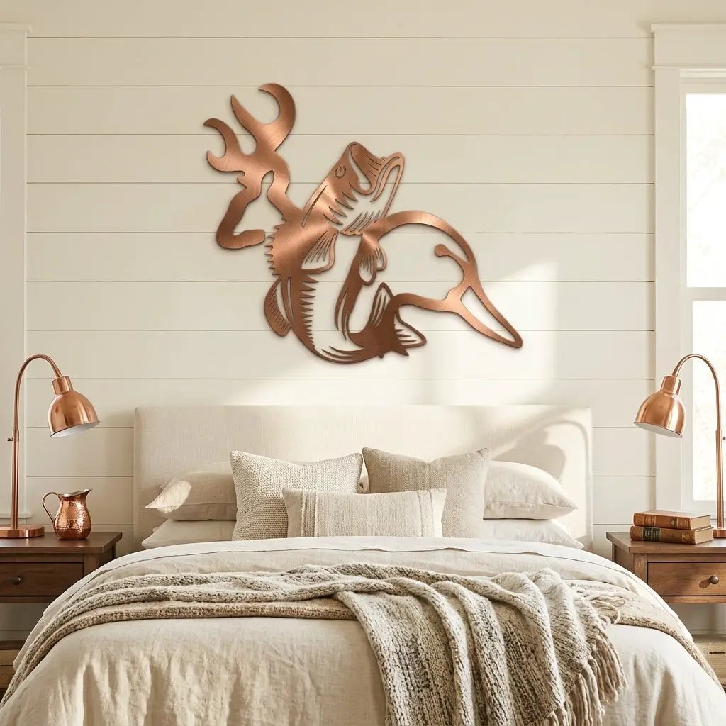 Hunting & Fishing Metal Wall Art – Deer, Duck and Bass Rustic Steel Sign
