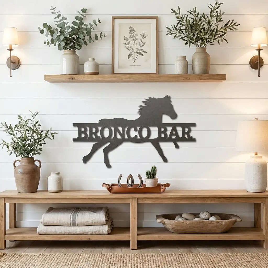Personalized Horse Metal Wall Art Sign – Custom Ranch Name Sign – Western Barn Decor – Equestrian Steel Wall Art – Rustic Farmhouse Horse Lover Gift