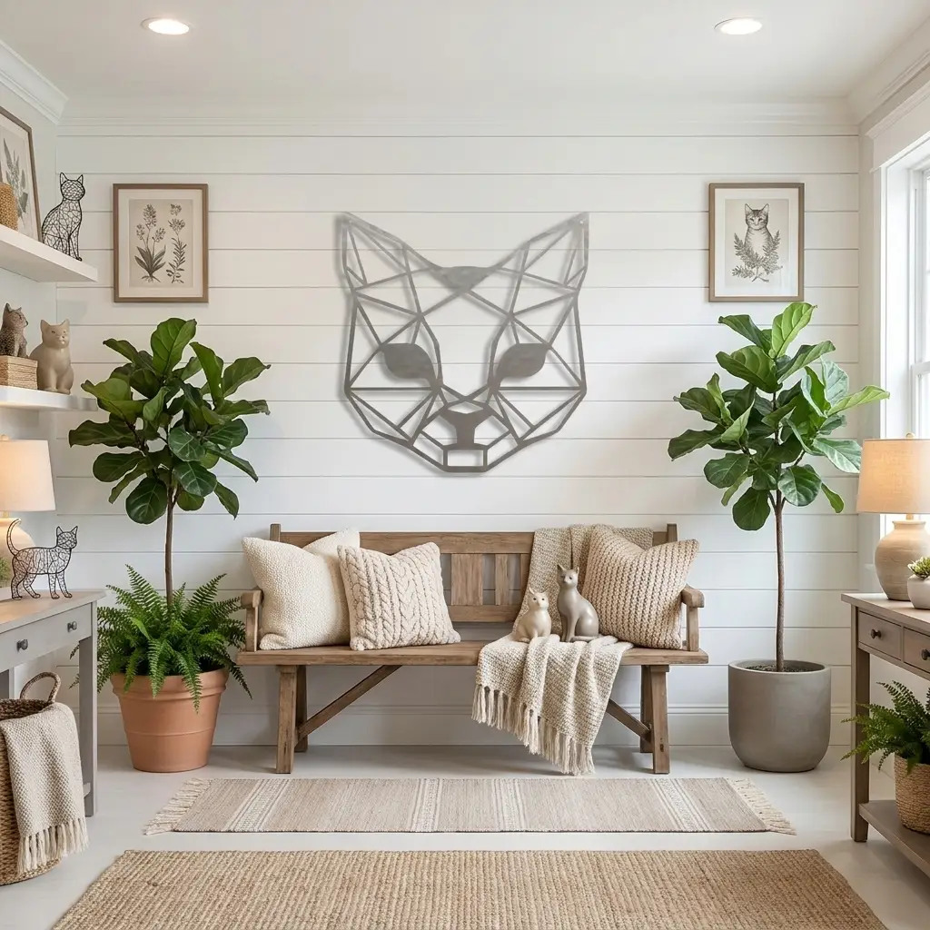 Geometric Cat Metal Wall Art | Modern Cat Wall Decor | Minimalist Feline Metal Art | Cat Lover Gift | Pet Memorial Decor | Living Room, Nursery & Office Wall Hanging | Made in USA