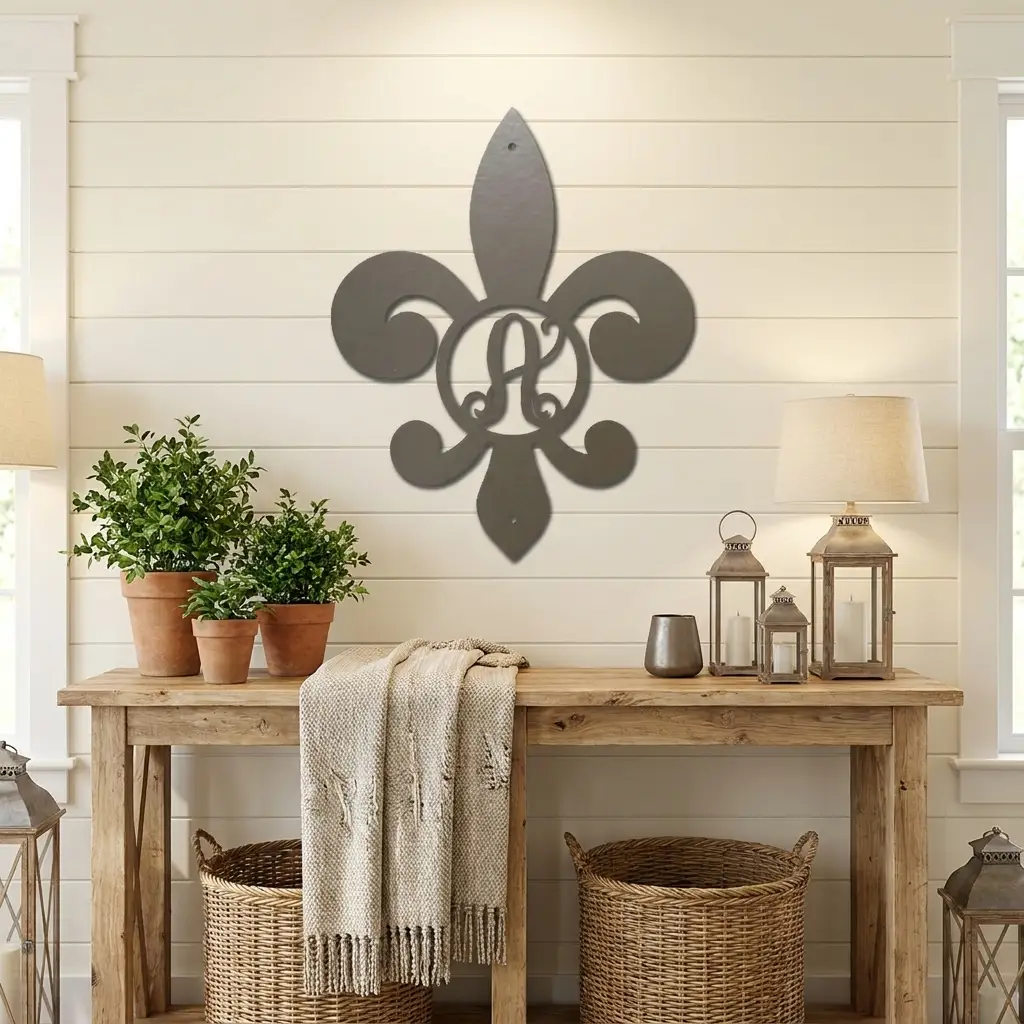 Fleur De Lis Personalized Initial Metal Art Wall Sign