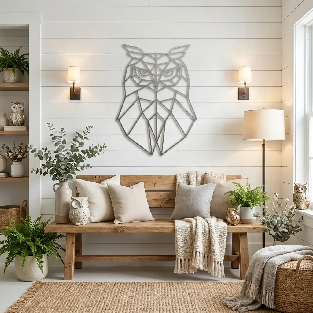 Geometric Owl Metal Wall Art | Modern Owl Metal Decor | Abstract Polygon Owl Wall Hanging | Contemporary Wildlife Wall Art | Nature Inspired Home Decor | Made in USA