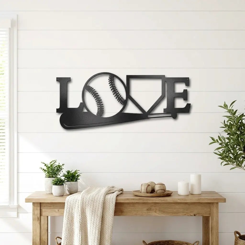 Baseball Love Metal Wall Art – Baseball Heart Sign – Sports Wall Decor – Gift for Baseball Lovers