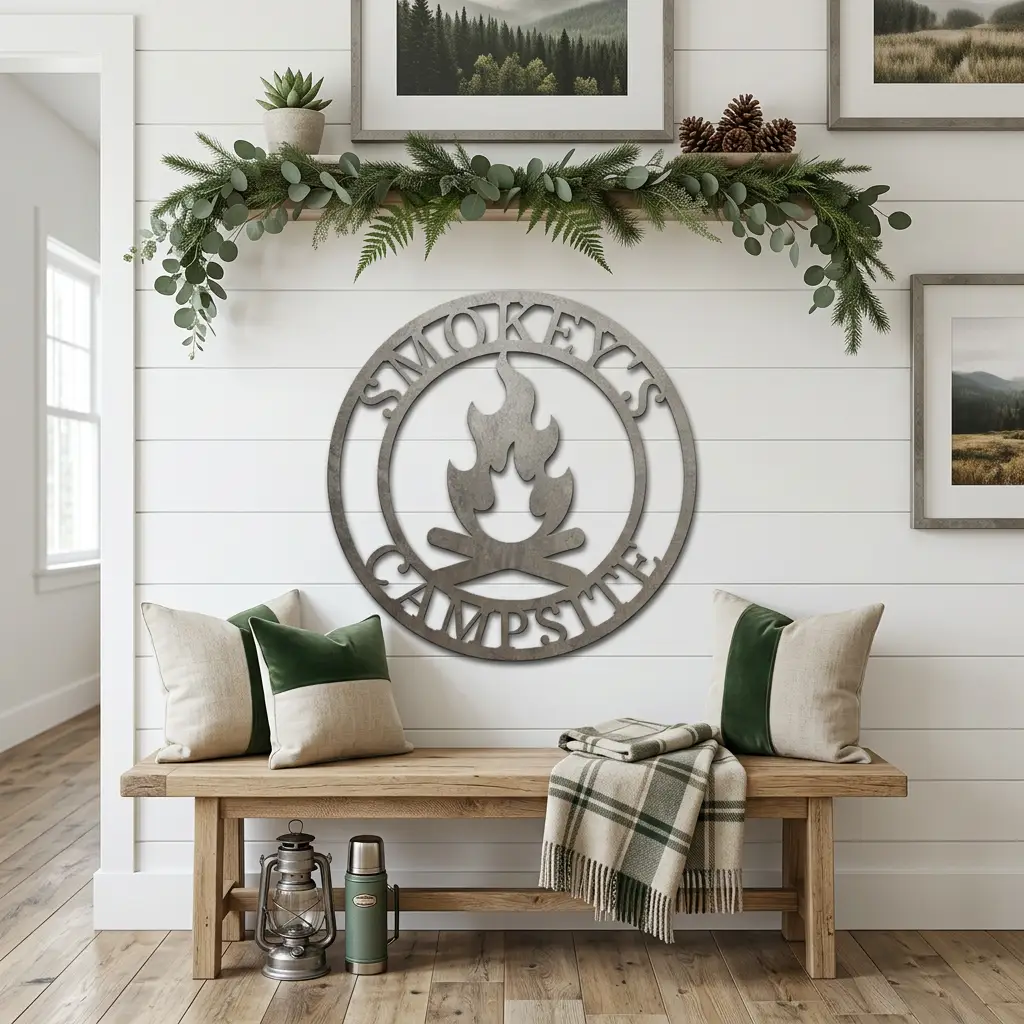 Campfire Custom Monogram Indoor Outdoor Steel Wall Sign Metal Art Home Décor