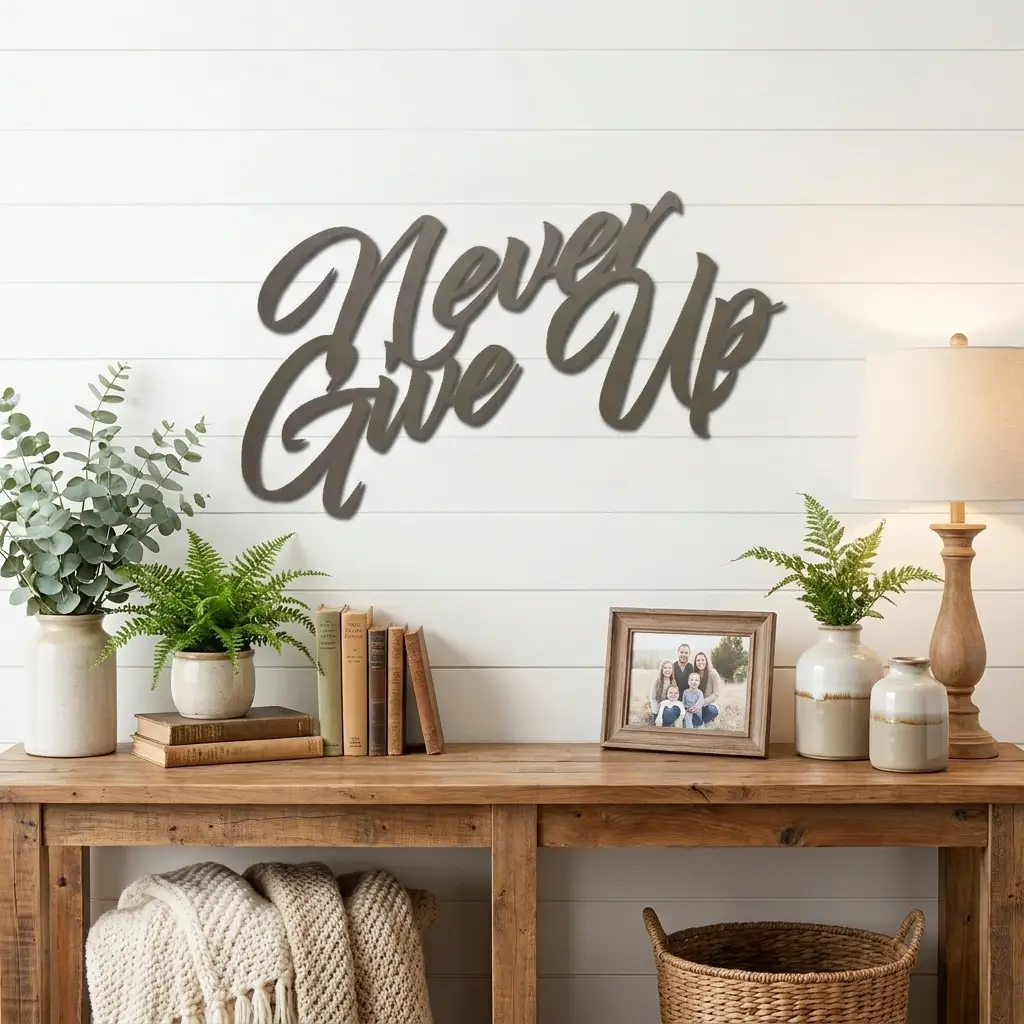 Never Give Up Metal Wall Art | Inspirational Motivational Quote Sign | Modern Steel Wall Decor | Made in USA