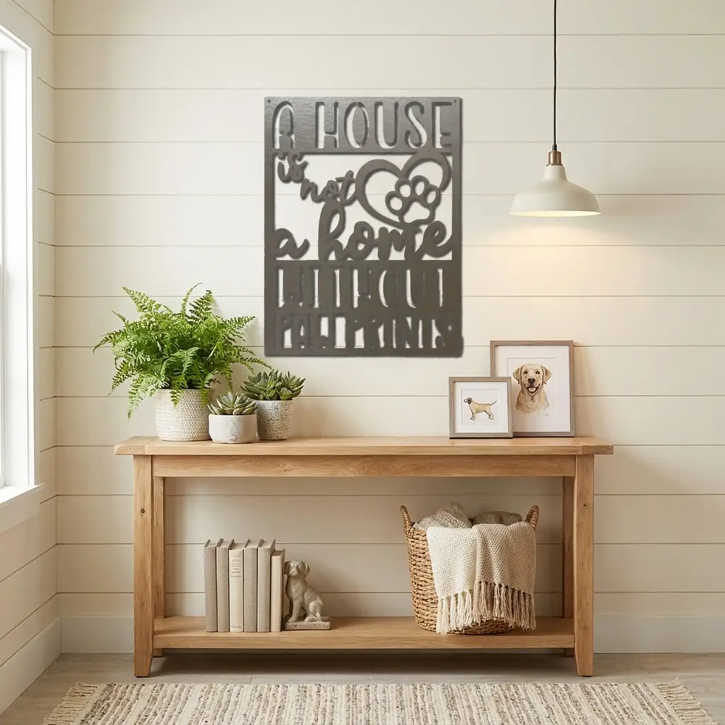 A House Is Not a Home Without Paw Prints Metal Wall Art | Dog Lover Metal Sign | Pet Quote Wall Decor | Made in USA