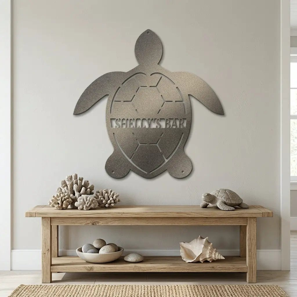 Personalized Sea Turtle Metal Wall Art – Custom Beach Name Sign – Coastal Decor – Ocean Wall Art