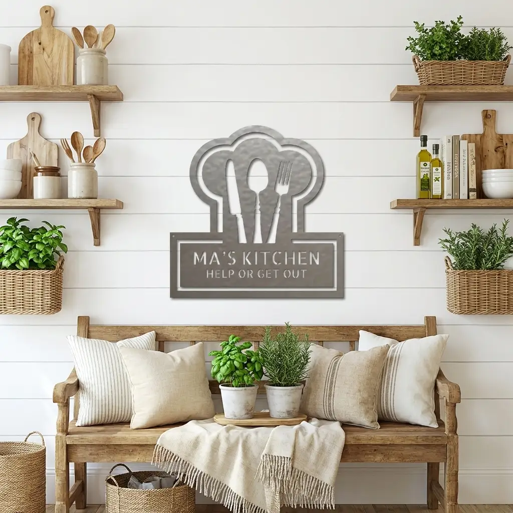 Kitchen Personalized Metal Sign | Custom Chef Hat Wall Decor | Family Name Cooking Sign | Restaurant, Diner, Bistro Art