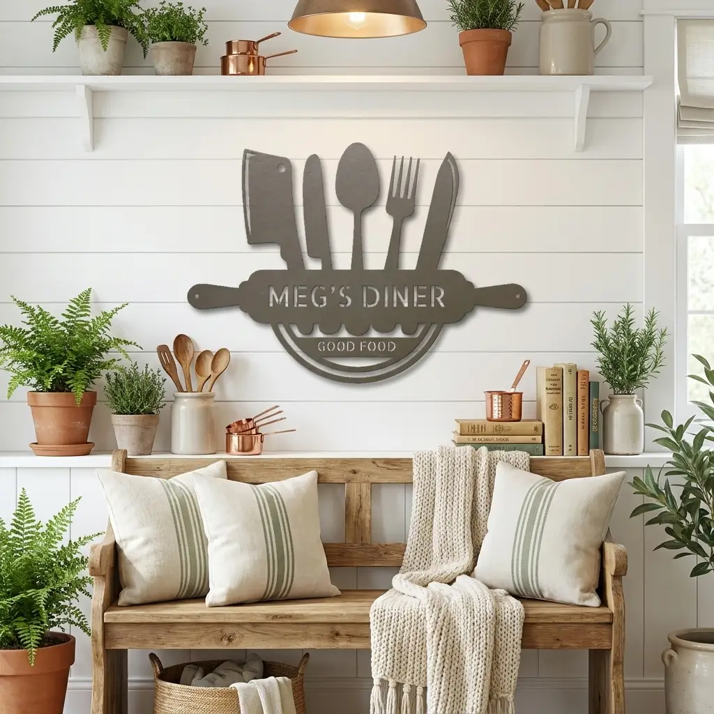 Personalized Kitchen Metal Wall Art – Custom Family Kitchen Sign – Cooking Decor – Chef Utensil Sign - Dining Room Gift - Made in USA
