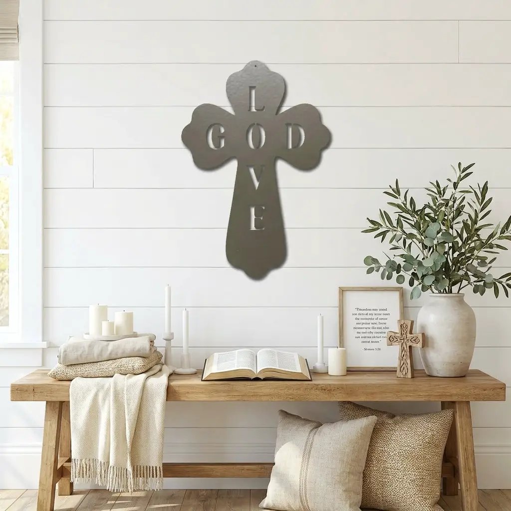 God Love Cross Metal Wall Art – Christian Wall Decor – Religious Cross Sign – Faith Home Decor – Bible Verse Style Wall Art
