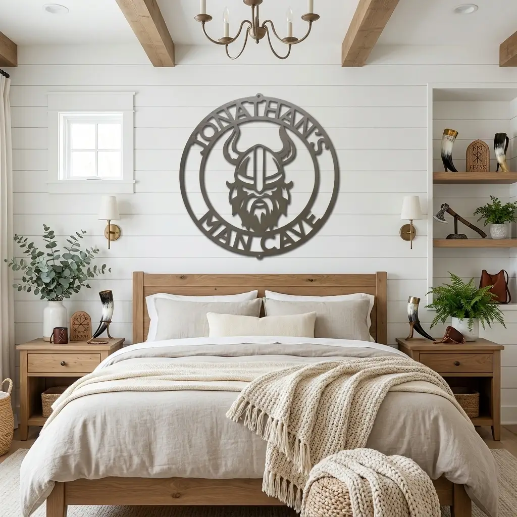 Personalized Viking Metal Wall Art | Custom Viking Name Sign | Norse Warrior Steel Wall Decor | Viking Helmet Home Decoration | Made in USA