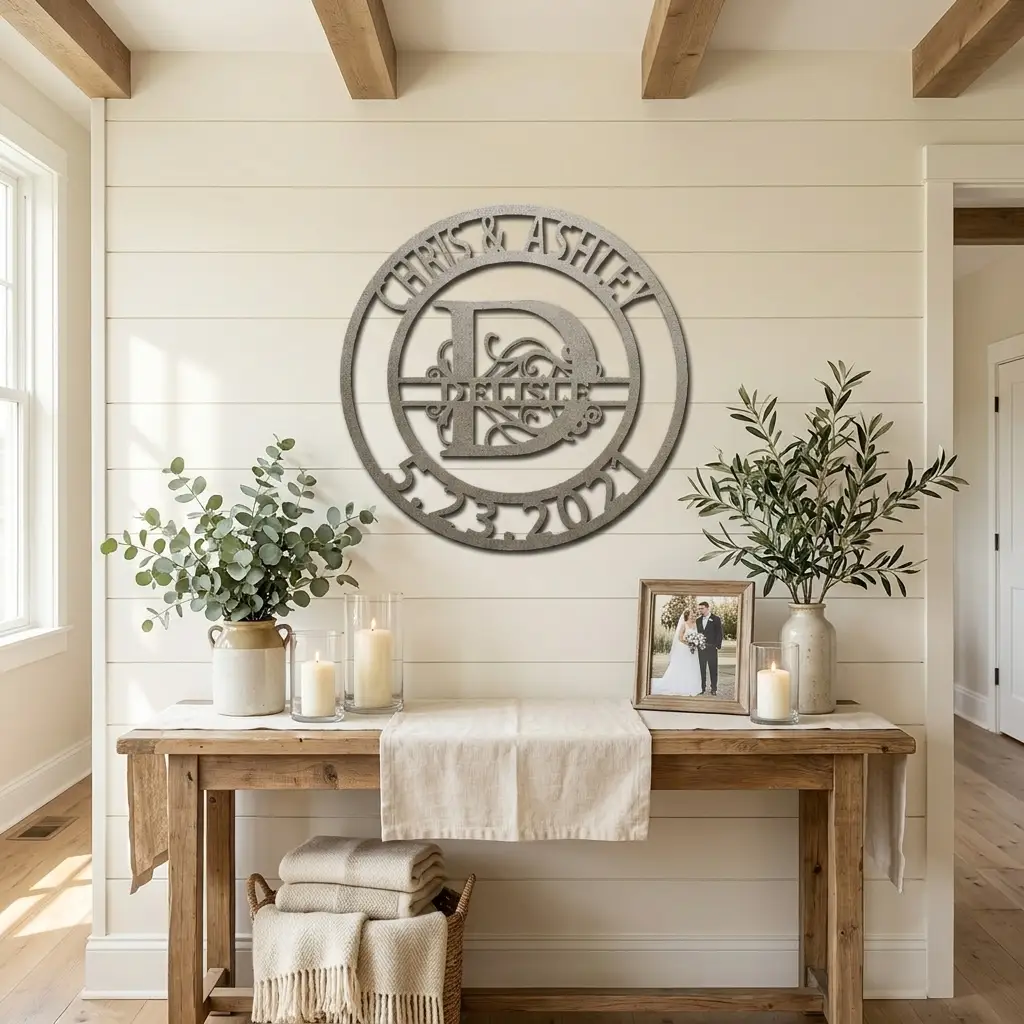Personalized Split Monogram Metal Wall Art | Custom Family Name & Established Date Sign | Monogram Metal Decor | Made in USA