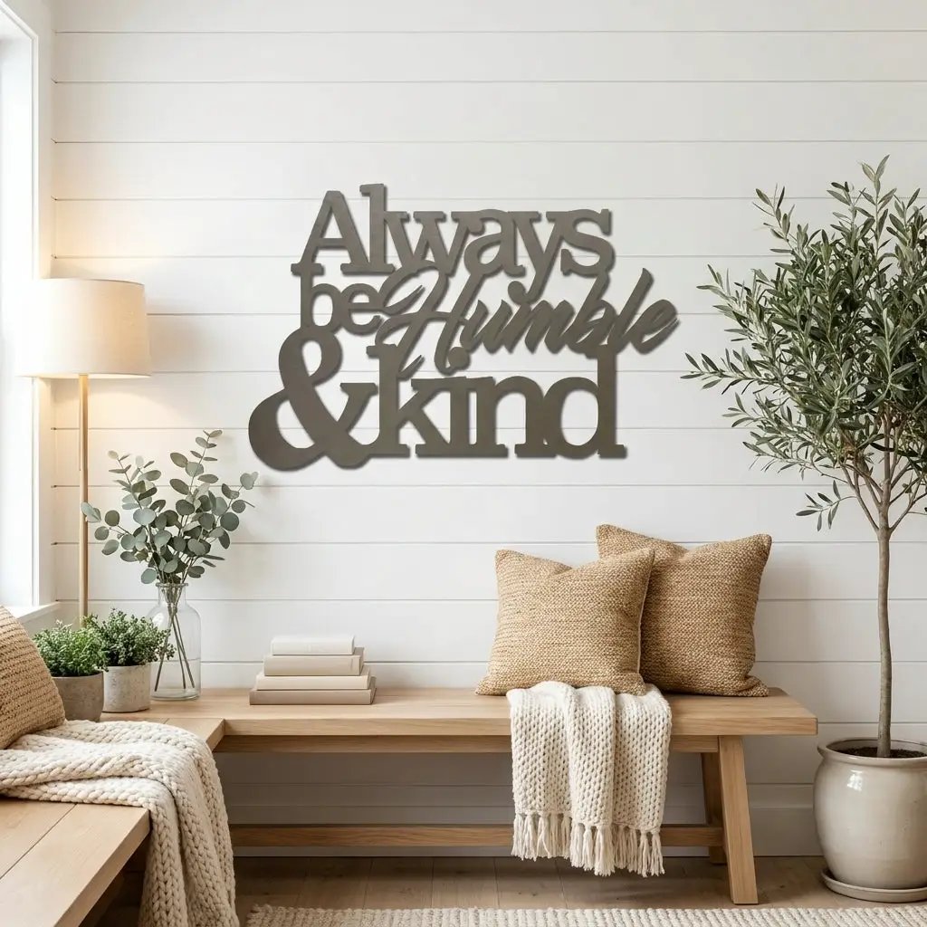 Always Be Humble and Kind Metal Wall Art – Inspirational Farmhouse Steel Sign – Rustic Family Quote Decor – Laser Cut Powder Coated USA Made Wall Hanging