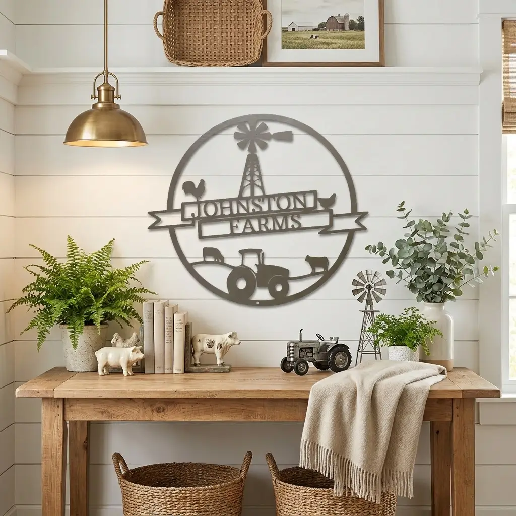 Farm Banner Custom Monogram Metal Sign Wall Art