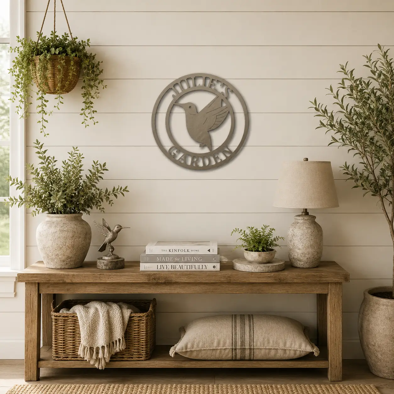 Personalized Hummingbird Metal Wall Art | Custom Garden Name Sign | Hummingbird Garden Decor | Personalized Outdoor Metal Sign | Made in USA